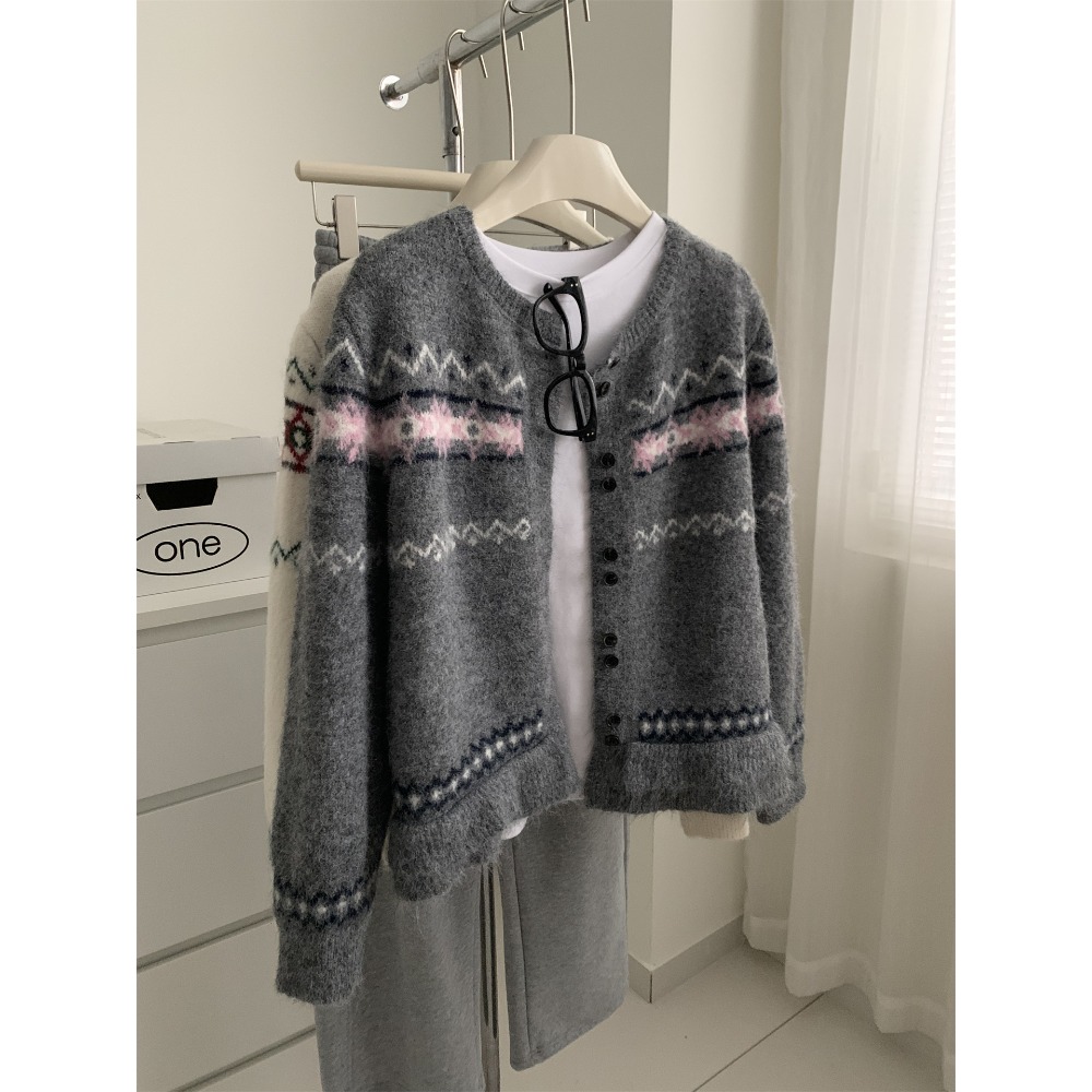 小個子短款 顯白穿搭 079＂＂ 羊毛!費爾島風格針織開衫毛衣外套-規格圖11