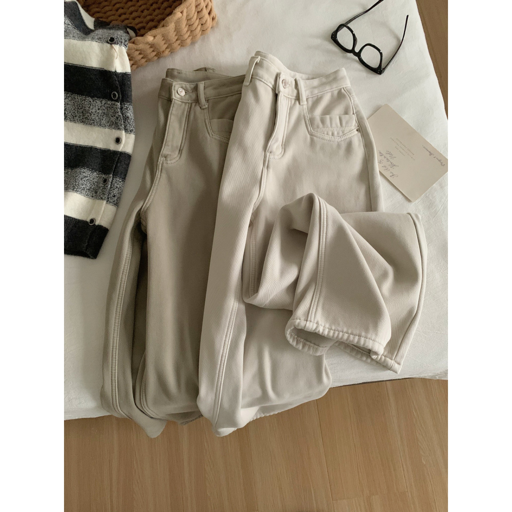 25167＂＂ 復古灰杏高腰加絨加厚直筒闊腿褲-細節圖8