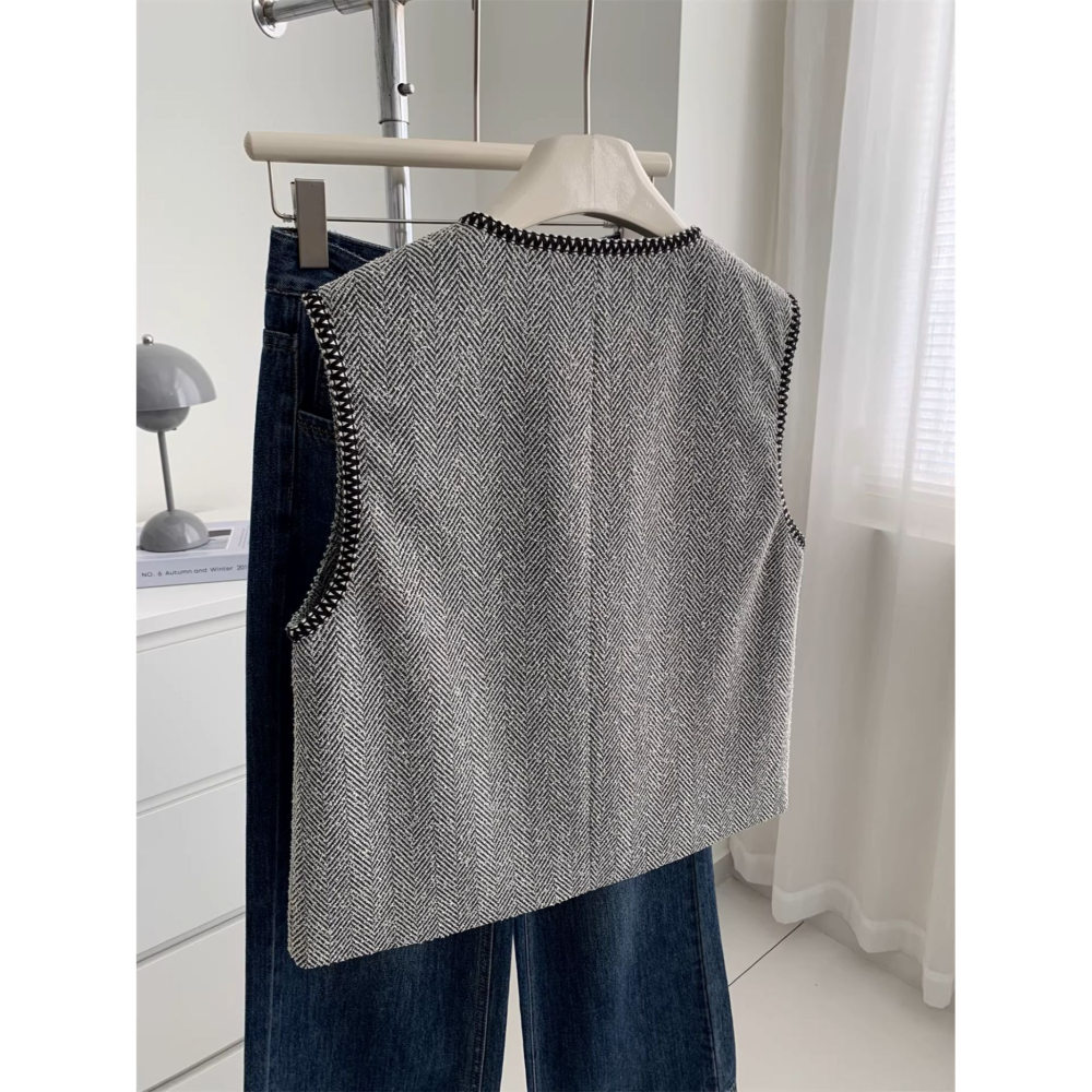 26013＂＂小香風人字紋刺繡老錢氣質馬甲背心-細節圖5