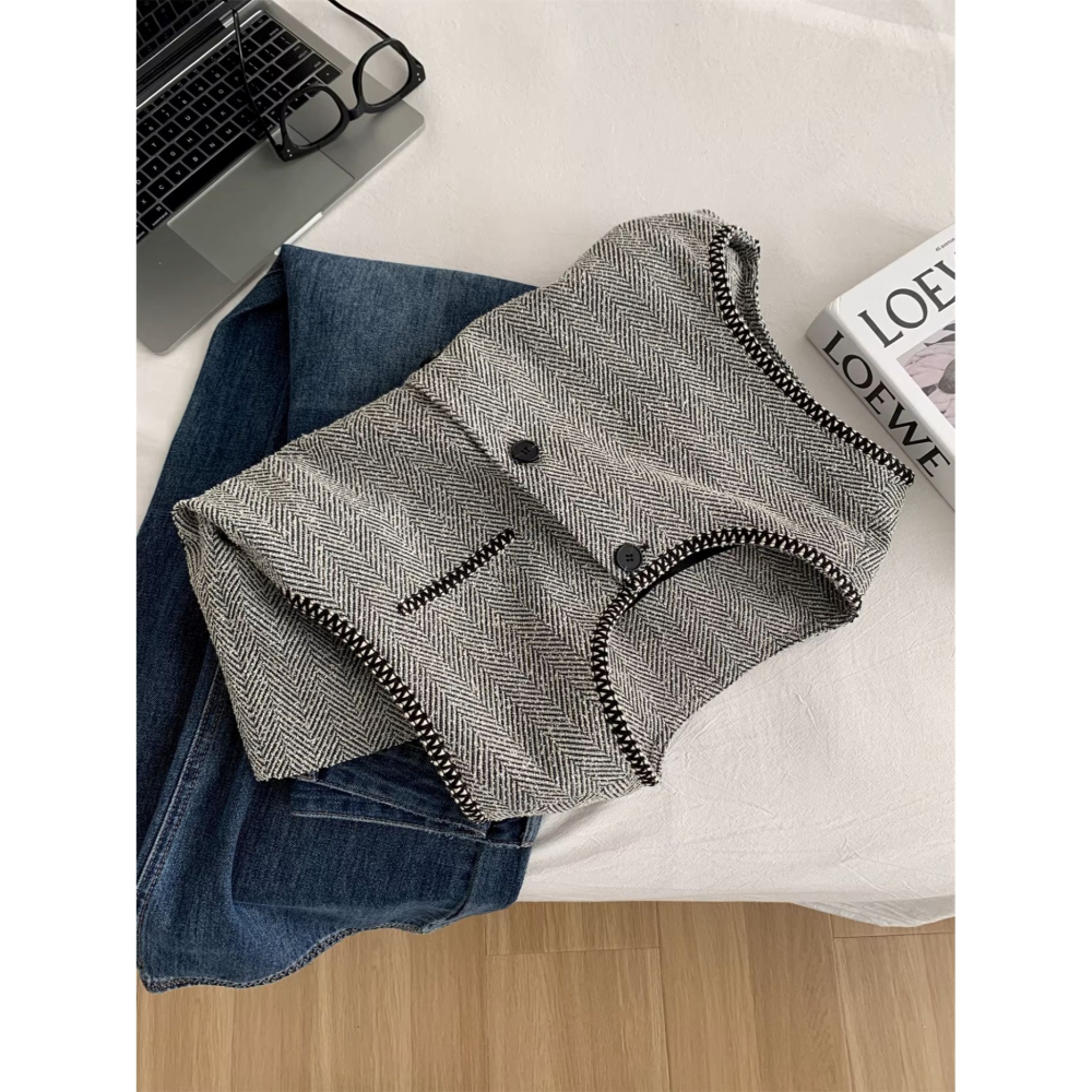 26013＂＂小香風人字紋刺繡老錢氣質馬甲背心-細節圖8