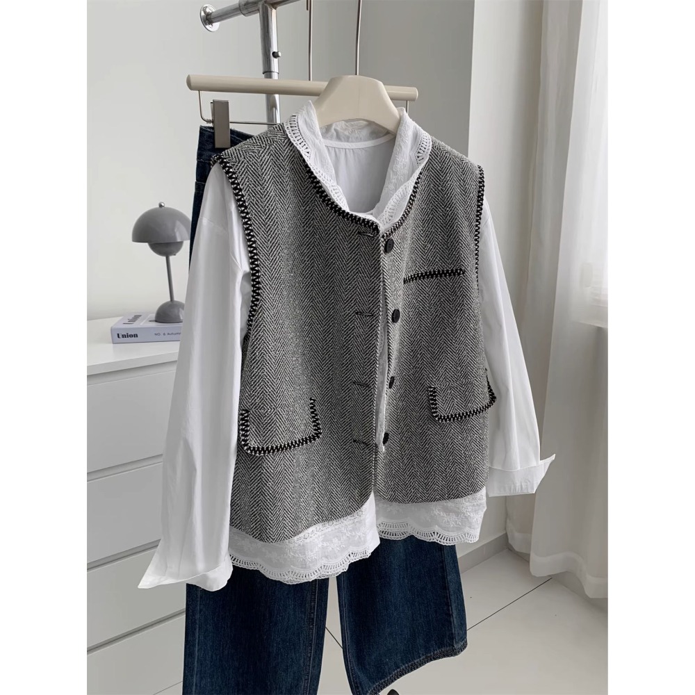 26013＂＂小香風人字紋刺繡老錢氣質馬甲背心-規格圖9
