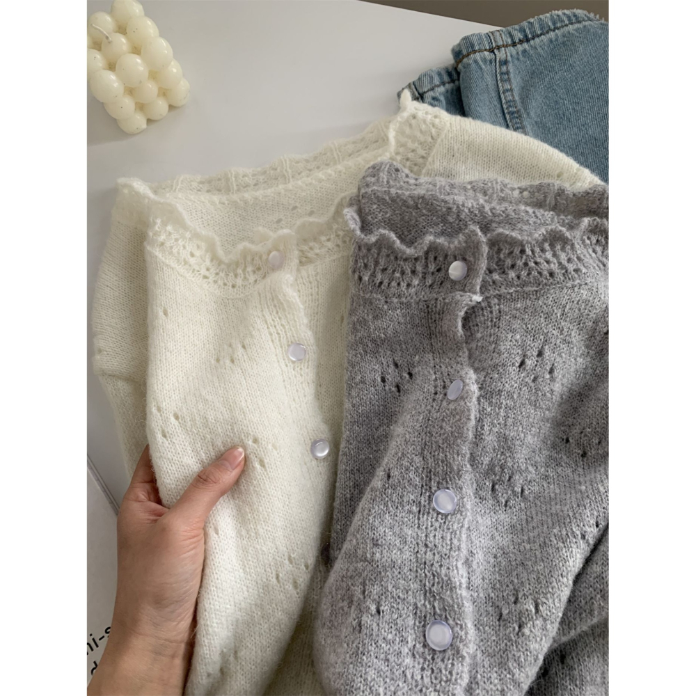 氣質復古羊毛花邊圓領針織開衫外套 單穿也可-細節圖4