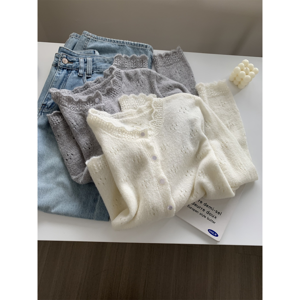 氣質復古羊毛花邊圓領針織開衫外套 單穿也可-細節圖5