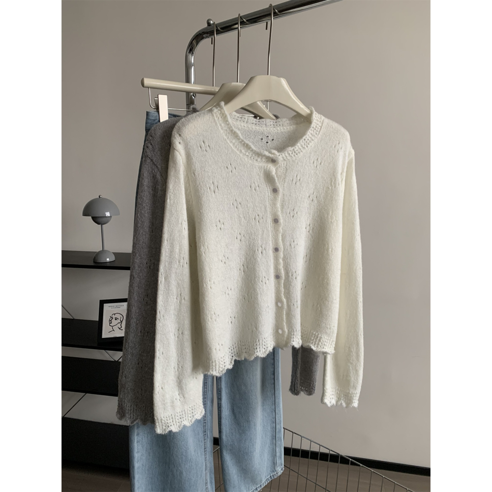 氣質復古羊毛花邊圓領針織開衫外套 單穿也可-細節圖6