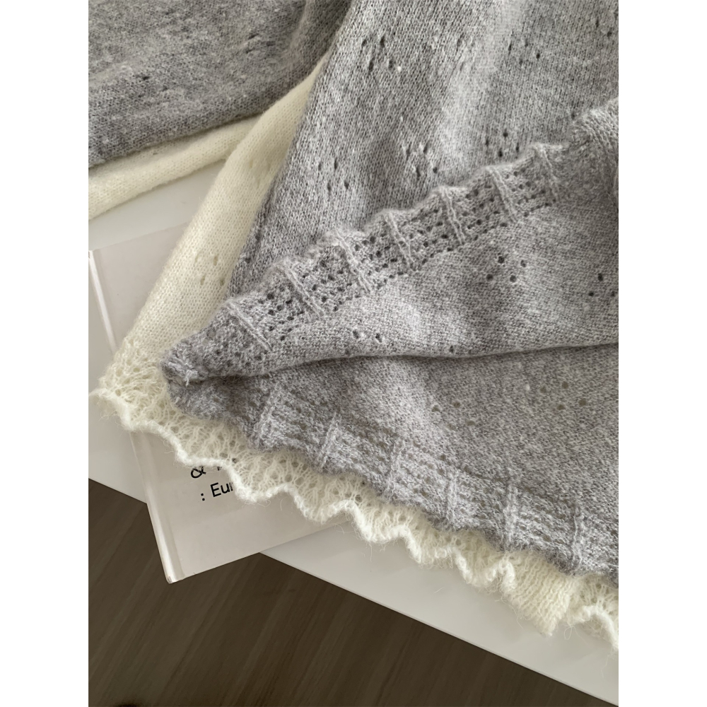 氣質復古羊毛花邊圓領針織開衫外套 單穿也可-細節圖8