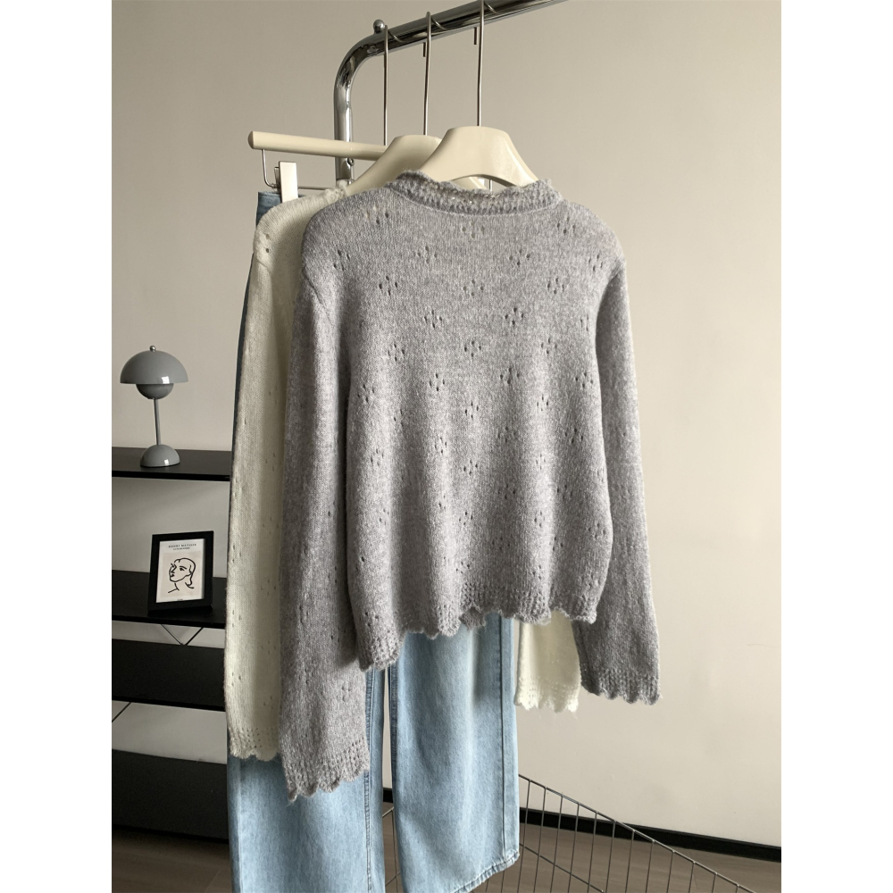 氣質復古羊毛花邊圓領針織開衫外套 單穿也可-細節圖10