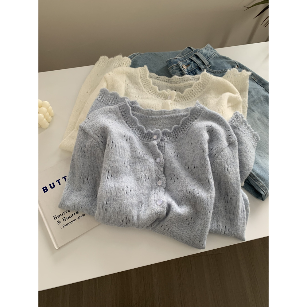 氣質復古羊毛花邊圓領針織開衫外套 單穿也可-細節圖11