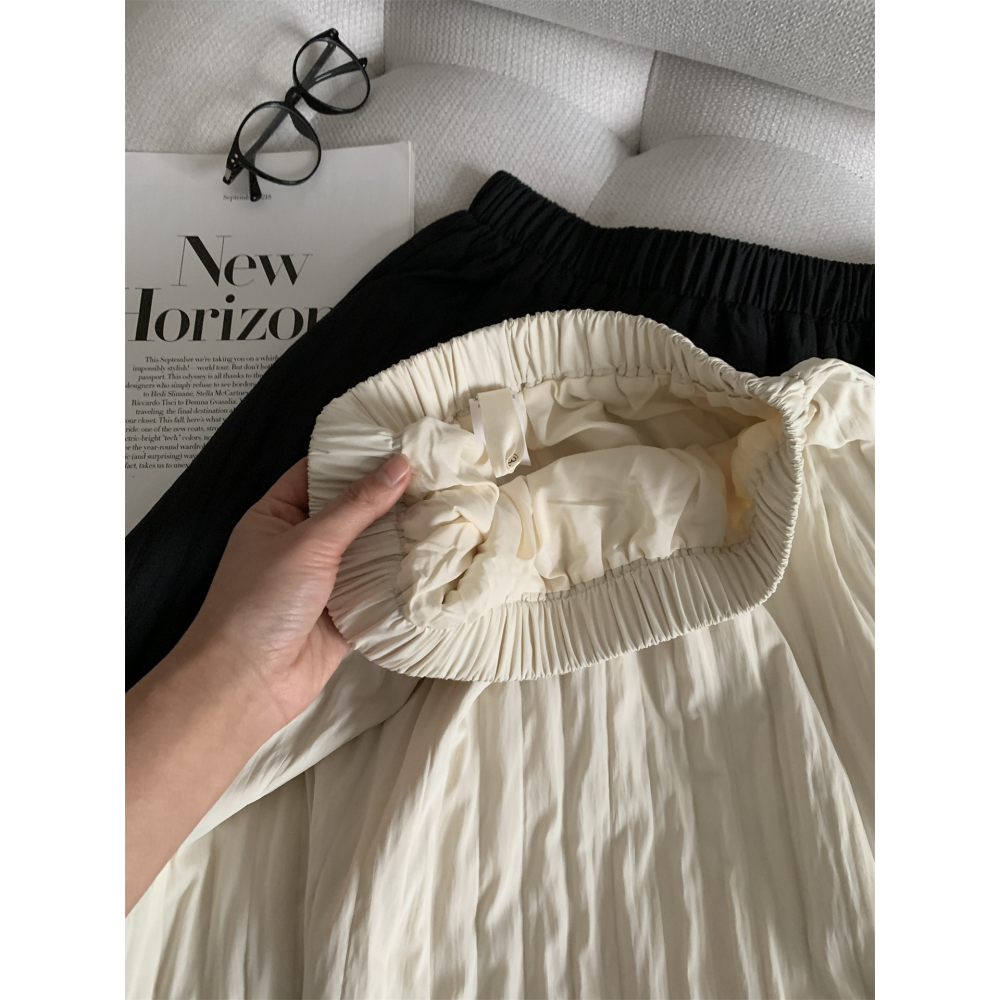 chic 慵懶韓系簡約肌理感高腰花苞半身裙 A字裙-細節圖3