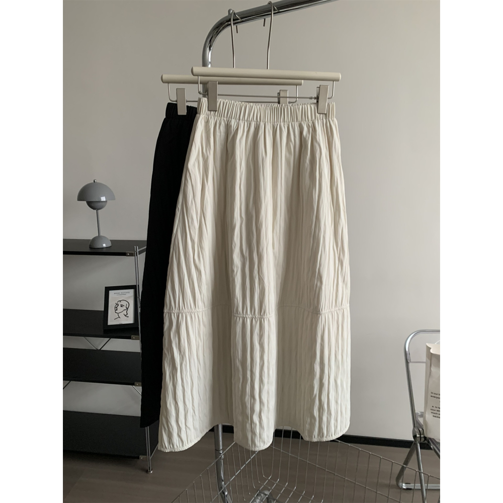 chic 慵懶韓系簡約肌理感高腰花苞半身裙 A字裙-細節圖4