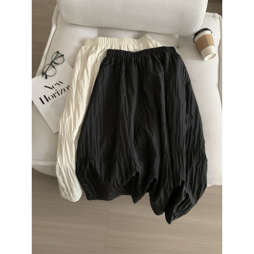 chic 慵懶韓系簡約肌理感高腰花苞半身裙 A字裙-細節圖5