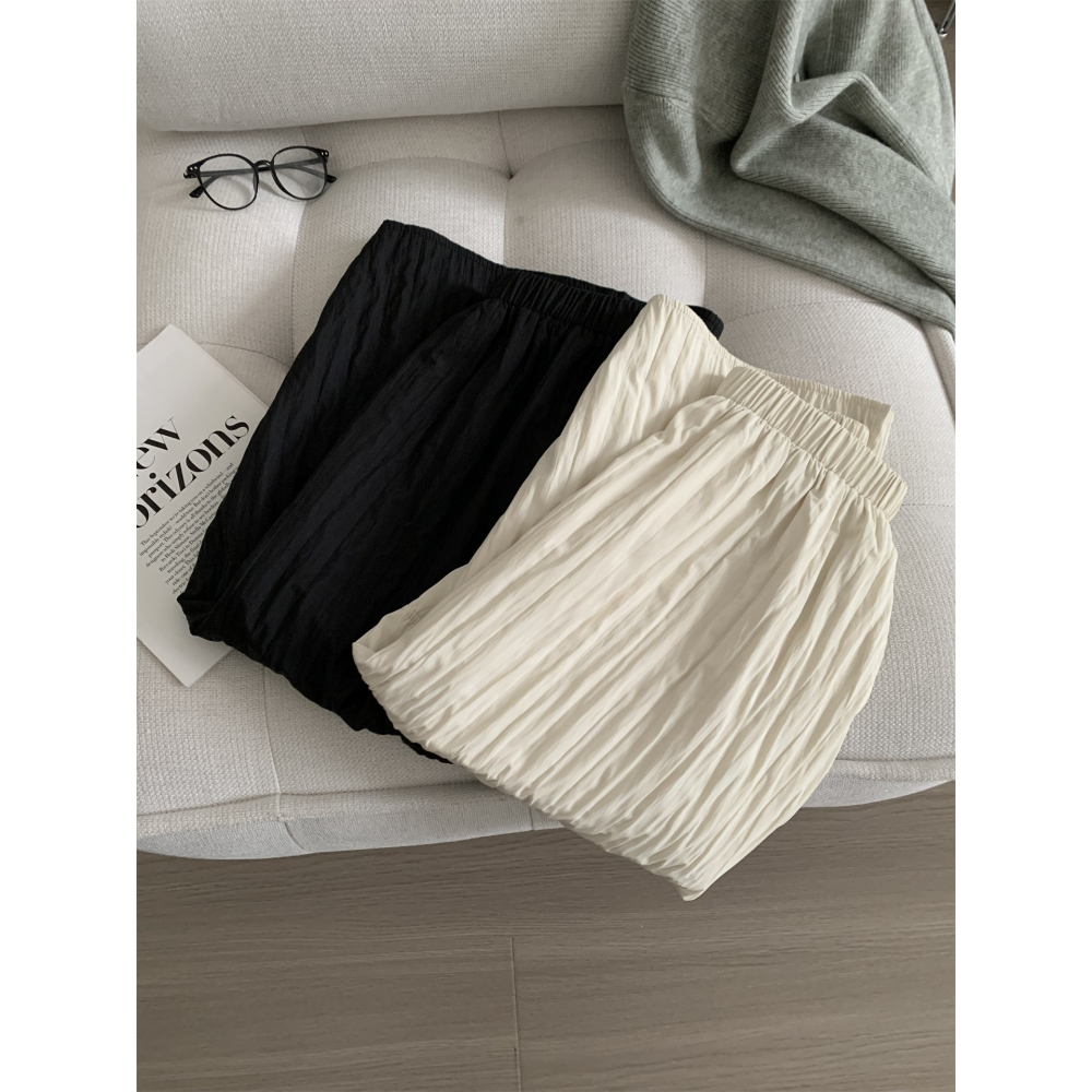 chic 慵懶韓系簡約肌理感高腰花苞半身裙 A字裙-細節圖6