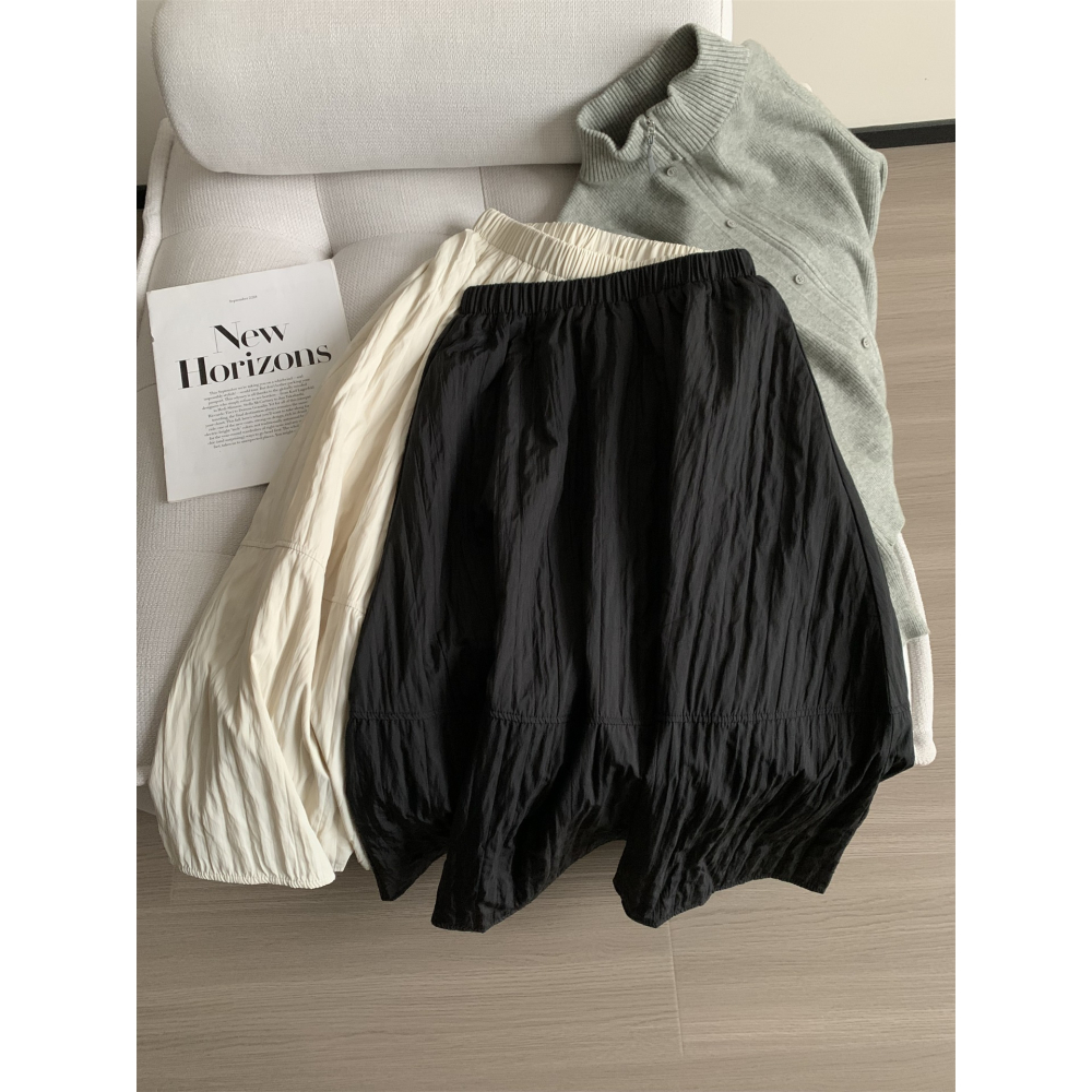 chic 慵懶韓系簡約肌理感高腰花苞半身裙 A字裙-細節圖7