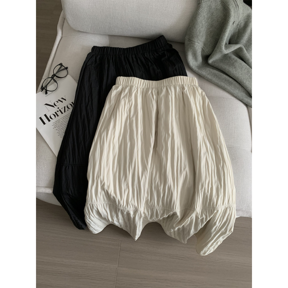 chic 慵懶韓系簡約肌理感高腰花苞半身裙 A字裙-細節圖8