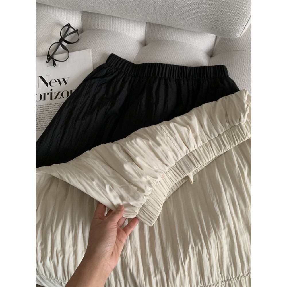 chic 慵懶韓系簡約肌理感高腰花苞半身裙 A字裙-細節圖9