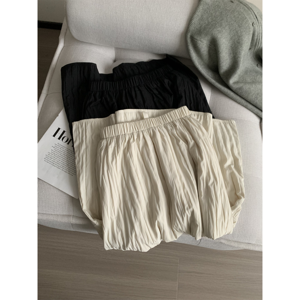 chic 慵懶韓系簡約肌理感高腰花苞半身裙 A字裙-細節圖10