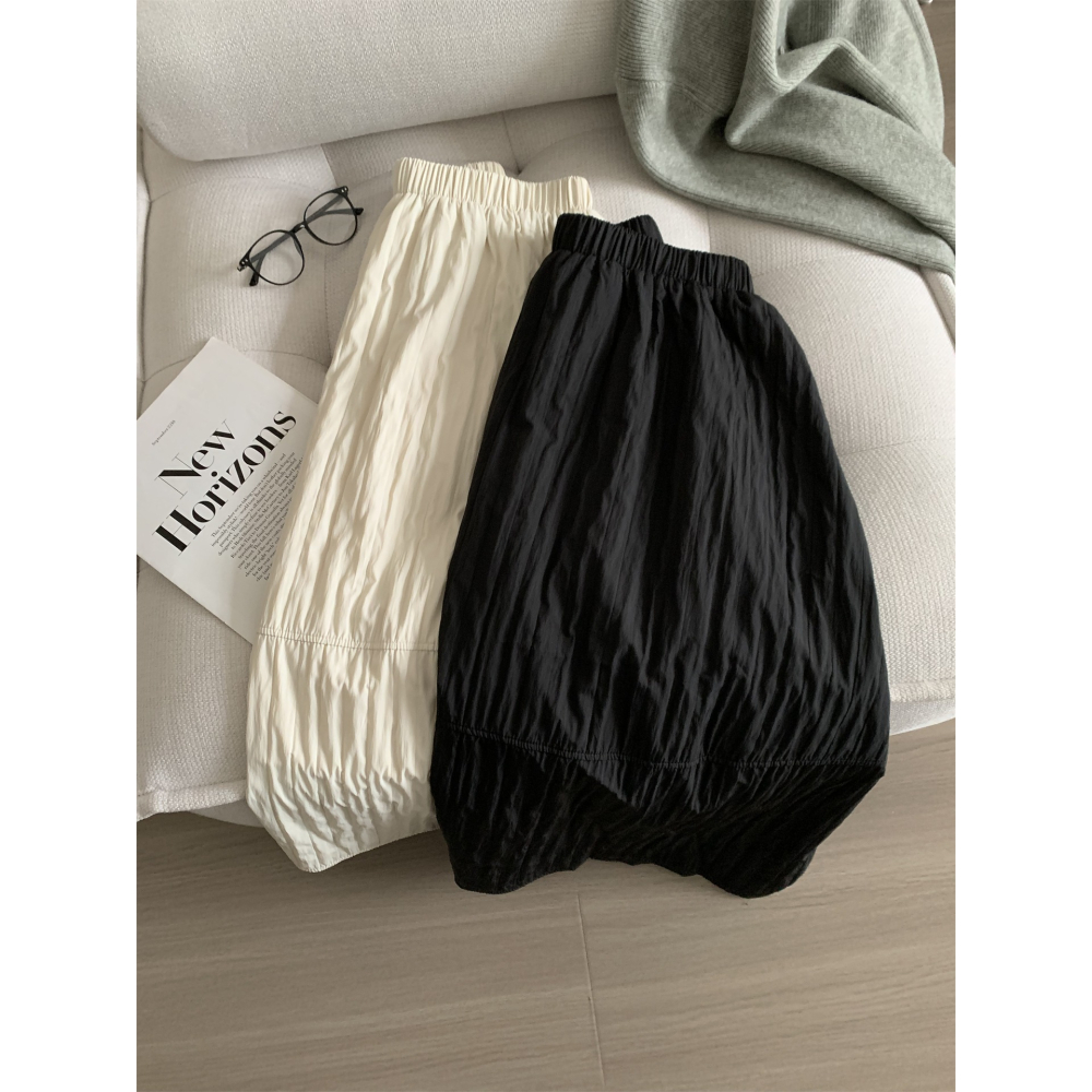 chic 慵懶韓系簡約肌理感高腰花苞半身裙 A字裙-細節圖11