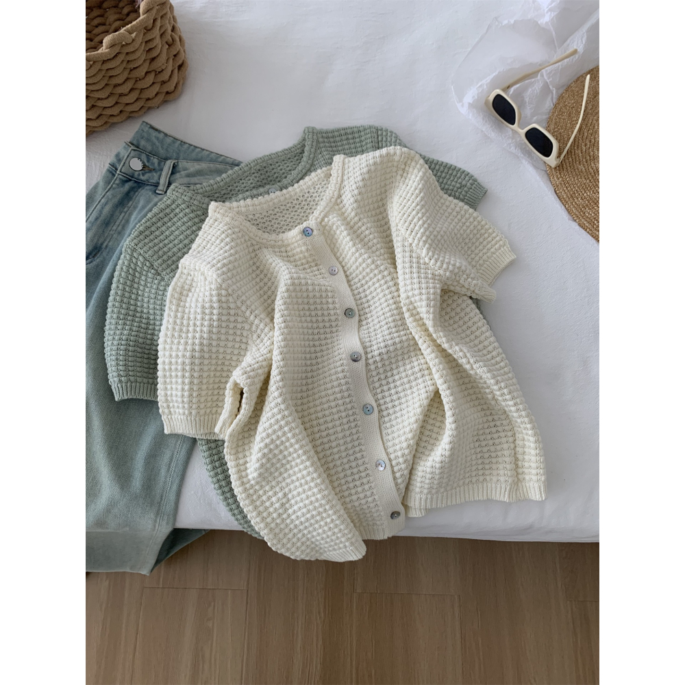 015＂＂ 文藝小清新縷空鉤花貝殼扣溫柔開衫-細節圖3