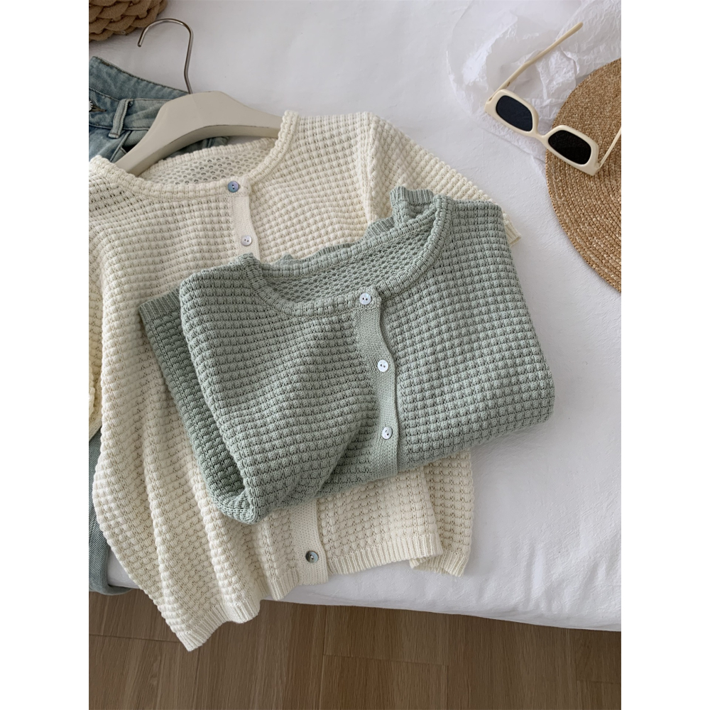 015＂＂ 文藝小清新縷空鉤花貝殼扣溫柔開衫-細節圖4