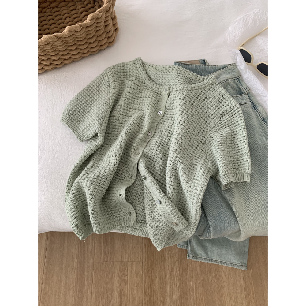 015＂＂ 文藝小清新縷空鉤花貝殼扣溫柔開衫-細節圖7