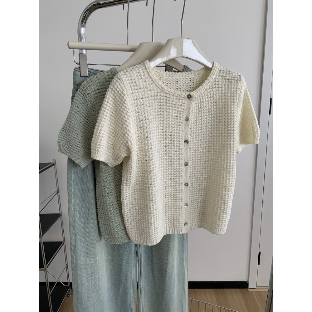 015＂＂ 文藝小清新縷空鉤花貝殼扣溫柔開衫-規格圖11