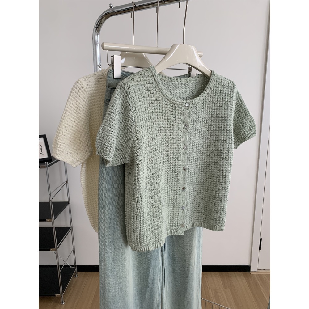 015＂＂ 文藝小清新縷空鉤花貝殼扣溫柔開衫-規格圖11