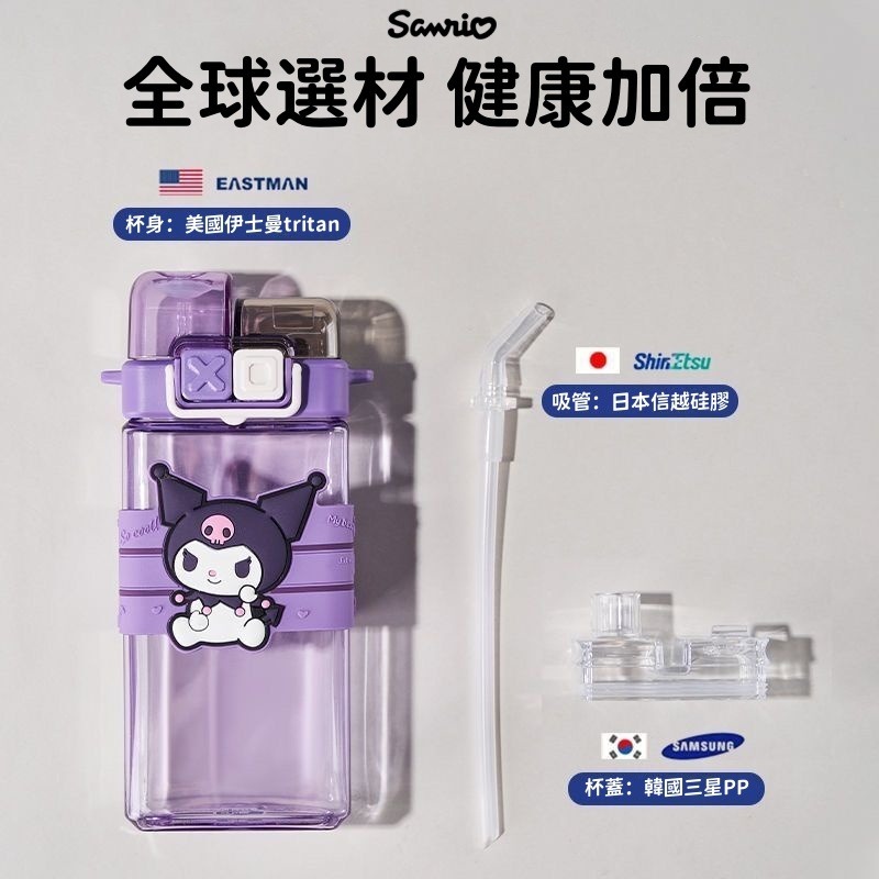 檢驗合格 三麗鷗 水壺 TRITAN 水杯 直飲雙口吸管飲 密封防漏 附背帶 雙飲雙蓋 庫洛米 大耳狗 美樂蒂 布丁狗-細節圖2