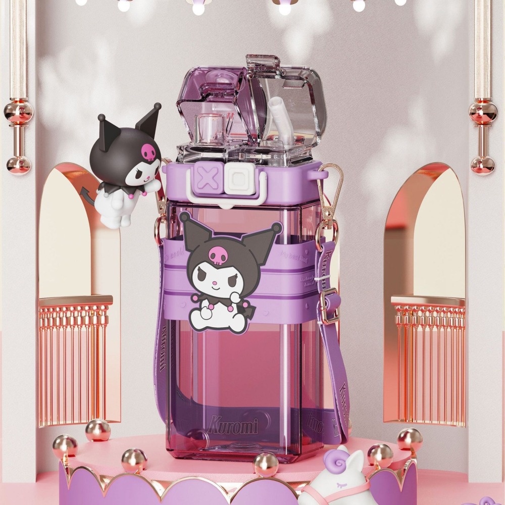 檢驗合格 三麗鷗 水壺 TRITAN 水杯 直飲雙口吸管飲 密封防漏 附背帶 雙飲雙蓋 庫洛米 大耳狗 美樂蒂 布丁狗-細節圖8