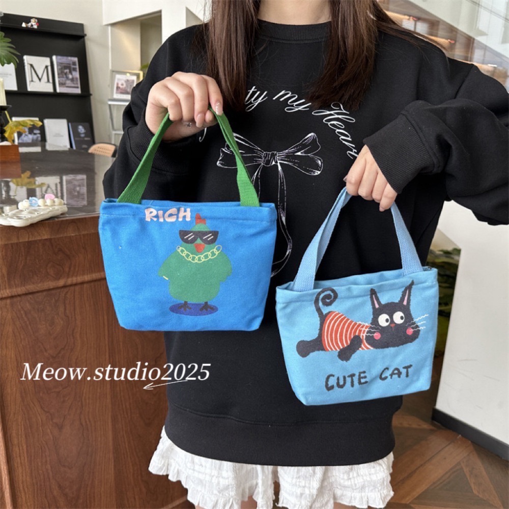 🐈‍⬛ 萌趣動物園系列 帆布拉鍊手提包-細節圖3