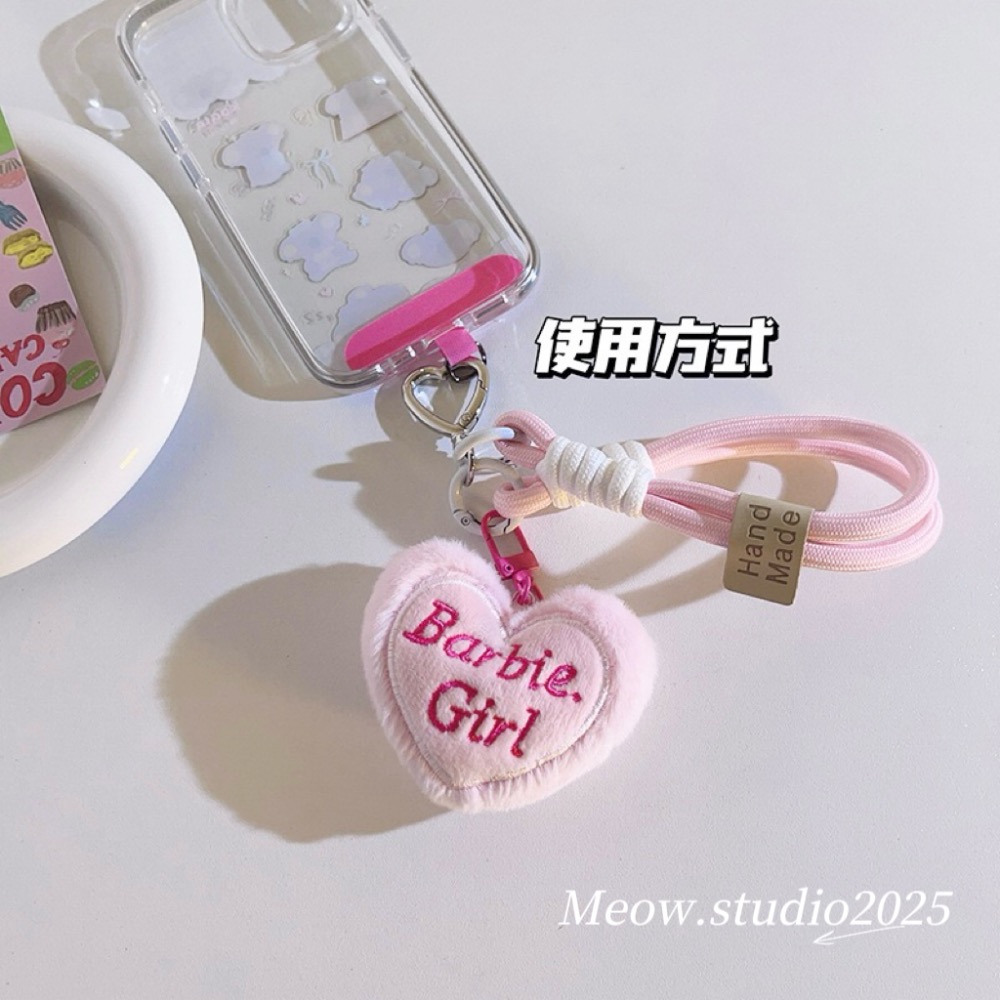 ❤️ 絨毛愛心刺繡字母掛飾/手機墊片掛繩-細節圖2