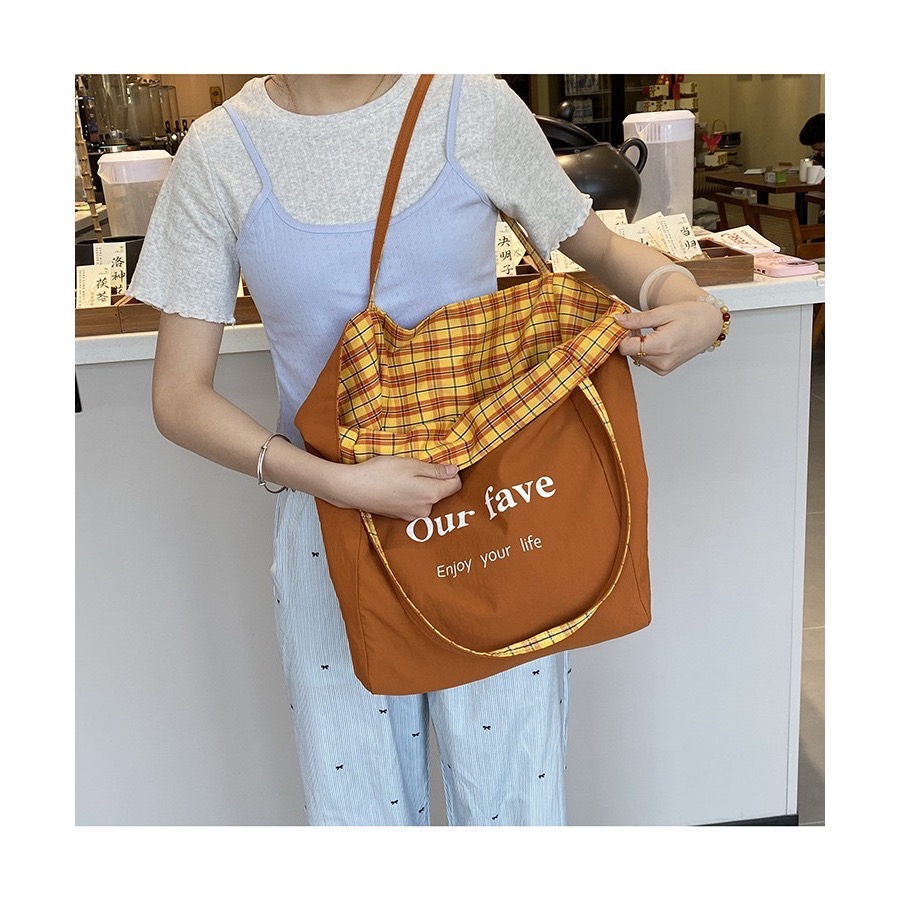 🌸2025 ins風雙面格子手提單肩托特包-細節圖7