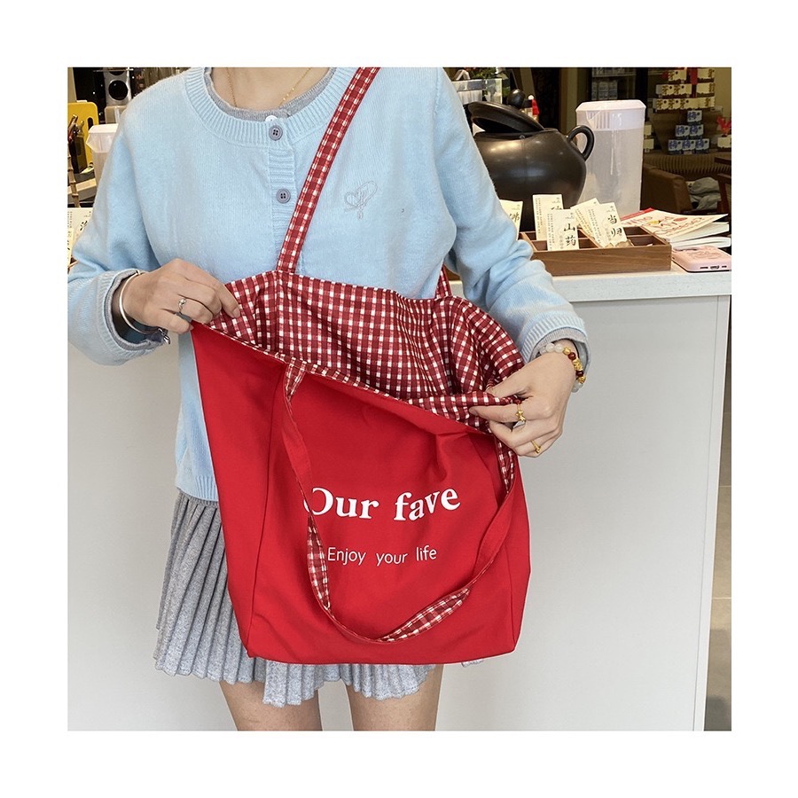 🌸2025 ins風雙面格子手提單肩托特包-細節圖8