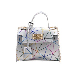 台灣現貨 韓版新款 個性時尚 雷射幾何 菱格紋 單肩包 斜挎包 手提包 側背包 凱莉包 百搭-規格圖5