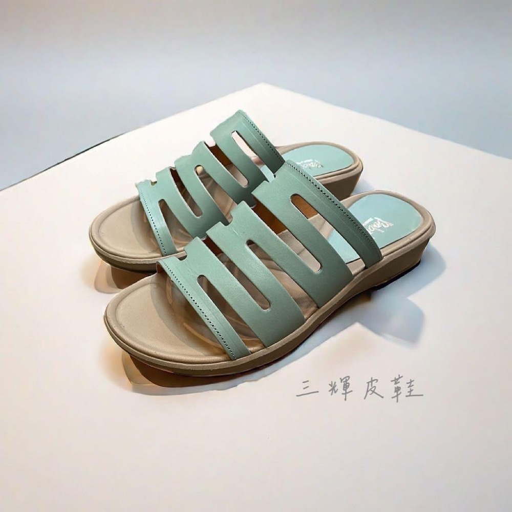 三輝皮鞋台灣製全真皮 牛皮超輕量足弓支撐避震人體工學寬楦平底拖鞋 工字型橫條拇指外翻專用 MIT 加大尺碼女鞋厚底拖鞋-細節圖2