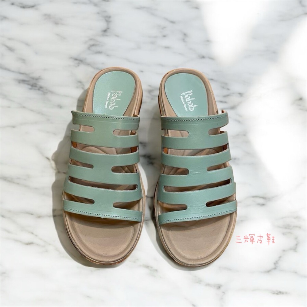 三輝皮鞋台灣製全真皮 牛皮超輕量足弓支撐避震人體工學寬楦平底拖鞋 工字型橫條拇指外翻專用 MIT 加大尺碼女鞋厚底拖鞋-細節圖3