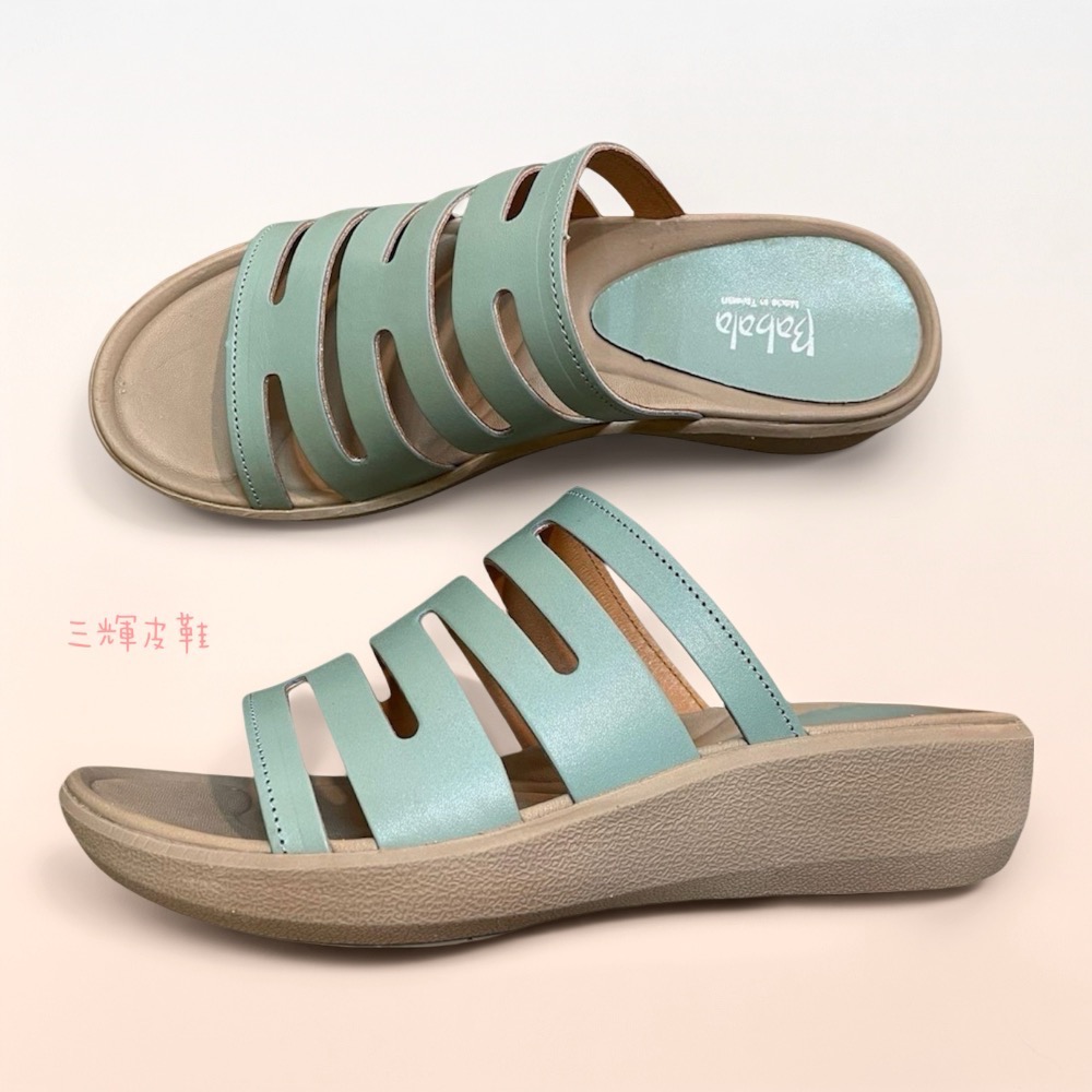 三輝皮鞋台灣製全真皮 牛皮超輕量足弓支撐避震人體工學寬楦平底拖鞋 工字型橫條拇指外翻專用 MIT 加大尺碼女鞋厚底拖鞋-細節圖4