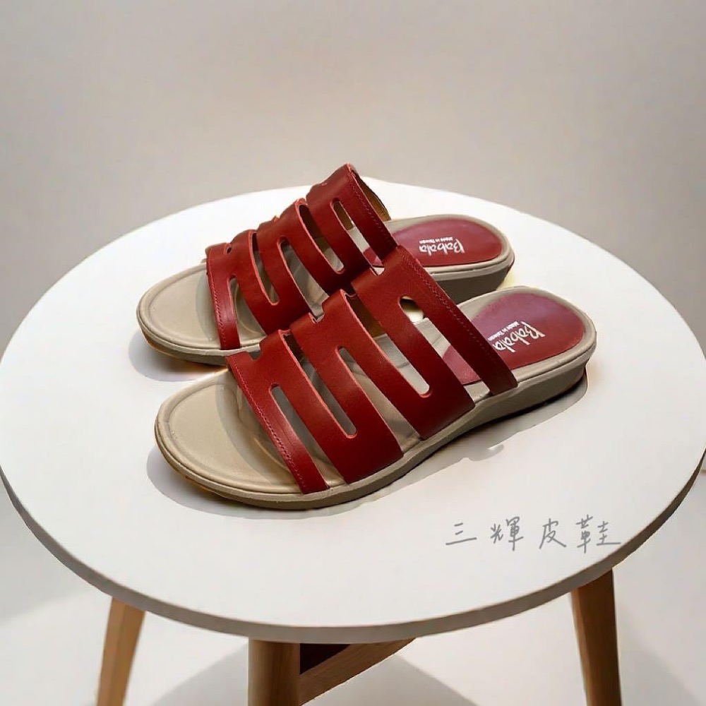三輝皮鞋台灣製全真皮 牛皮超輕量足弓支撐避震人體工學寬楦平底拖鞋 工字型橫條拇指外翻專用 MIT 加大尺碼女鞋厚底拖鞋-細節圖5