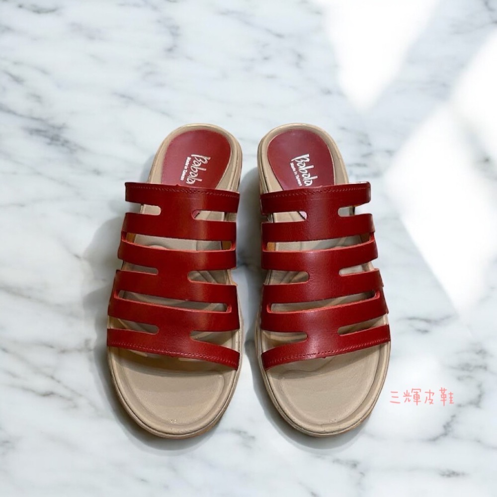 三輝皮鞋台灣製全真皮 牛皮超輕量足弓支撐避震人體工學寬楦平底拖鞋 工字型橫條拇指外翻專用 MIT 加大尺碼女鞋厚底拖鞋-細節圖6