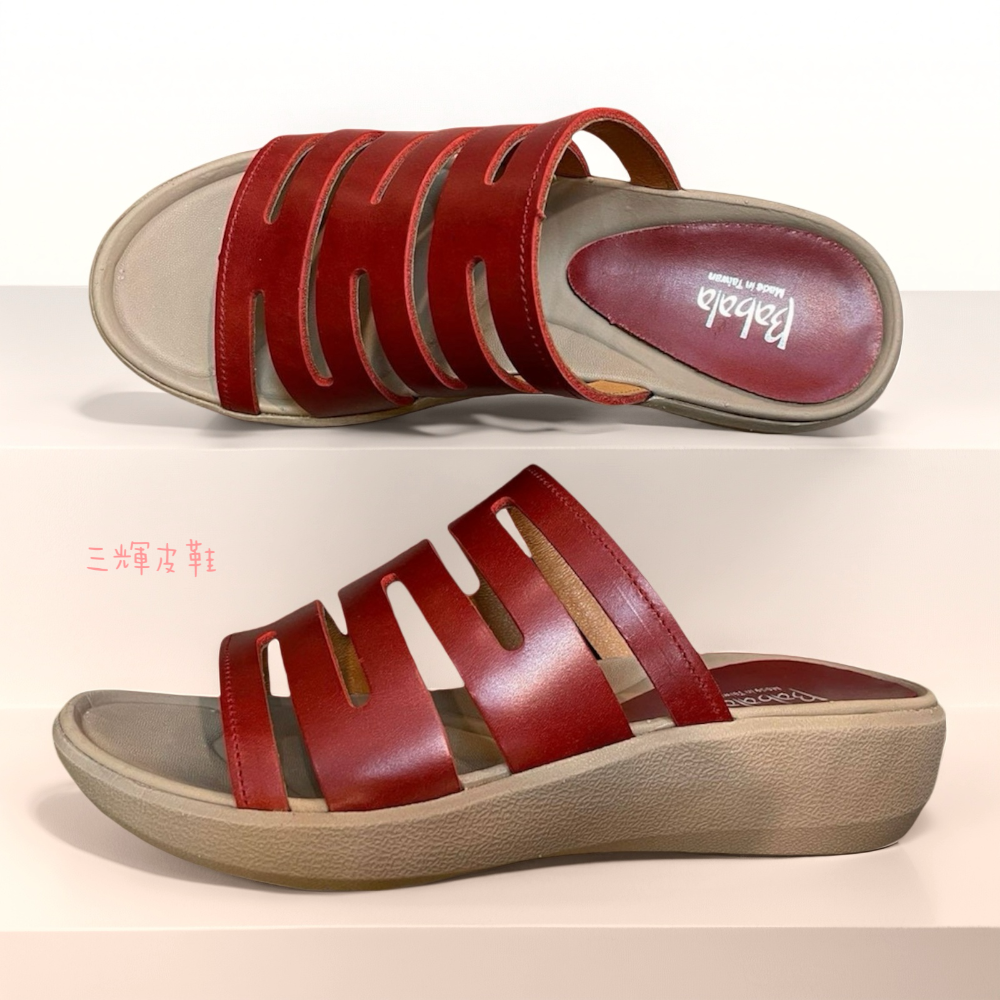 三輝皮鞋台灣製全真皮 牛皮超輕量足弓支撐避震人體工學寬楦平底拖鞋 工字型橫條拇指外翻專用 MIT 加大尺碼女鞋厚底拖鞋-細節圖7