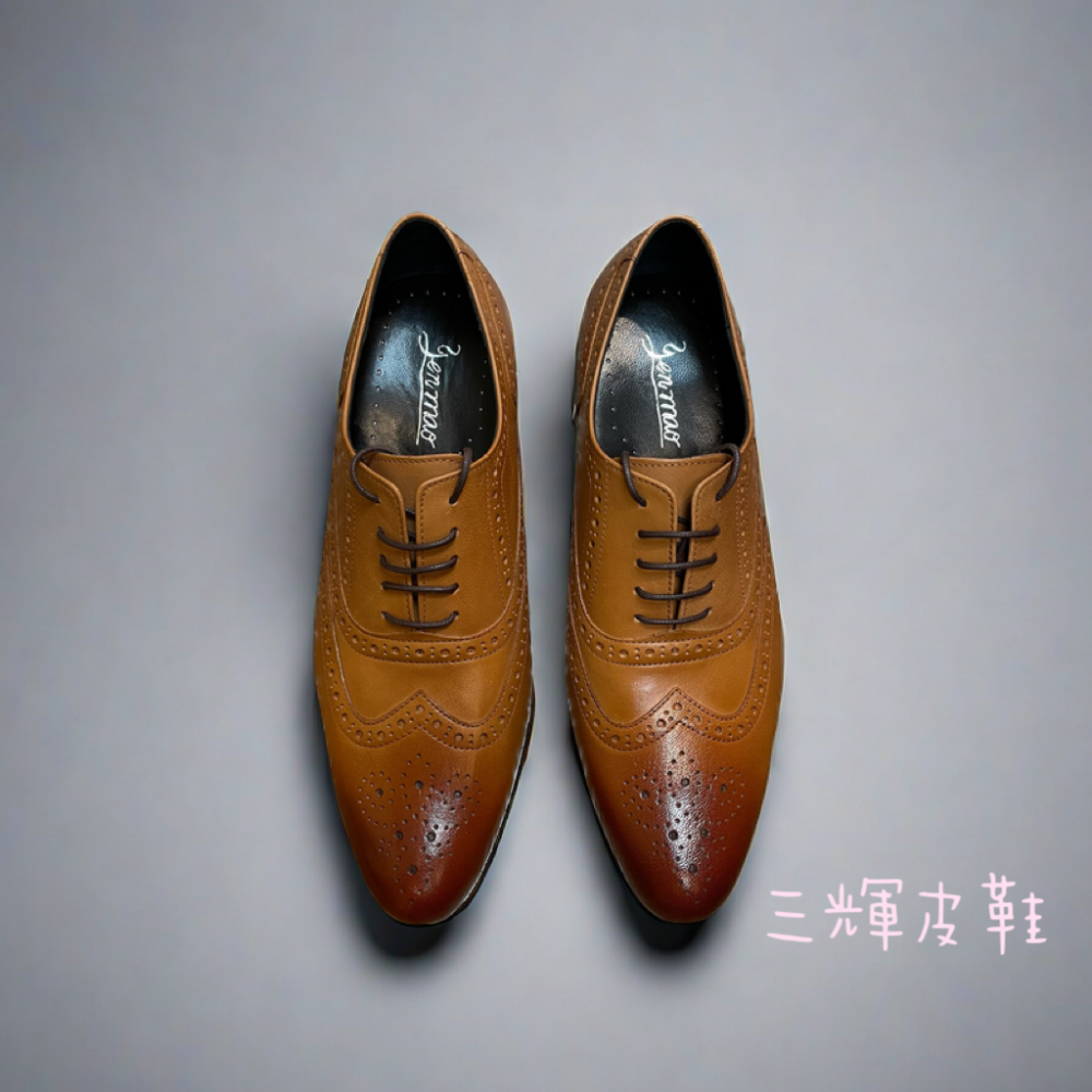 三輝皮鞋台灣製手工全真皮 牛皮英倫布洛克雕花牛津鞋 尖頭德比綁帶男皮鞋 渲染紳士鞋商務鞋上班婚鞋MIT-細節圖2