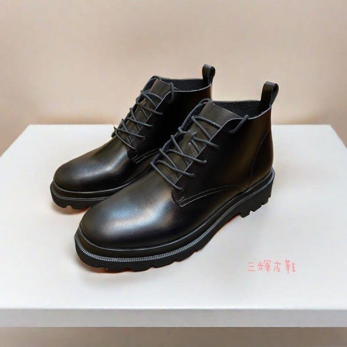 三輝皮鞋台灣製 MIT 真皮女靴 牛皮靴 馬丁靴 輕量靴 短靴 踝靴 軍靴 babala五孔綁帶超輕量足弓支撐帥氣女靴-細節圖3