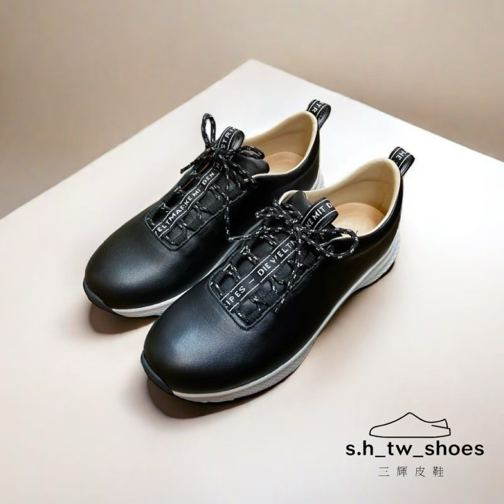 三輝皮鞋台灣製真皮運動鞋 羊皮休閒鞋 輕量鞋 真皮休閒鞋 情侶鞋 休閒鞋男 運動鞋男 babala寬楦圓頭綁帶素面慢跑鞋-細節圖3