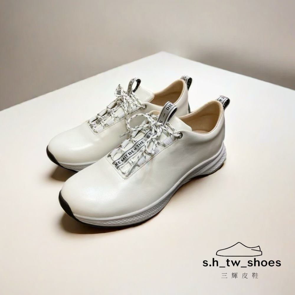 三輝皮鞋台灣製真皮運動鞋 羊皮休閒鞋 輕量鞋 真皮休閒鞋 小香風鞋 MIT babala全真皮寬楦圓頭綁帶素面大尺碼女鞋-細節圖2