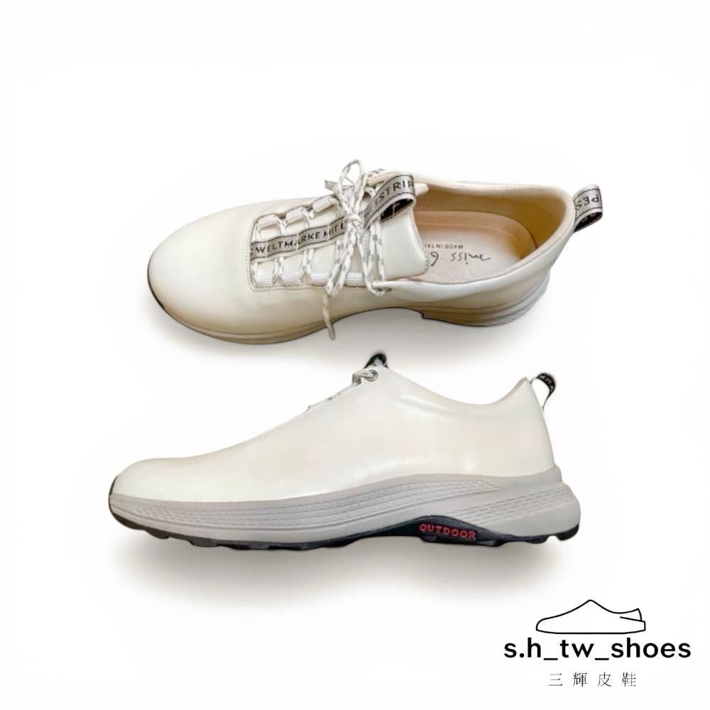 三輝皮鞋台灣製真皮運動鞋 羊皮休閒鞋 輕量鞋 真皮休閒鞋 小香風鞋 MIT babala全真皮寬楦圓頭綁帶素面大尺碼女鞋-細節圖4