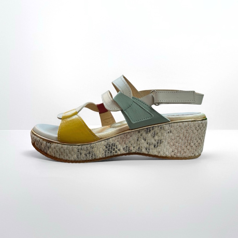 三輝皮鞋台灣製全真皮 牛皮超輕量足弓支撐幾何拼接S橫條厚底楔型跟涼鞋 babala高台平底涼鞋增高鞋寬楦女涼拖鞋-細節圖5