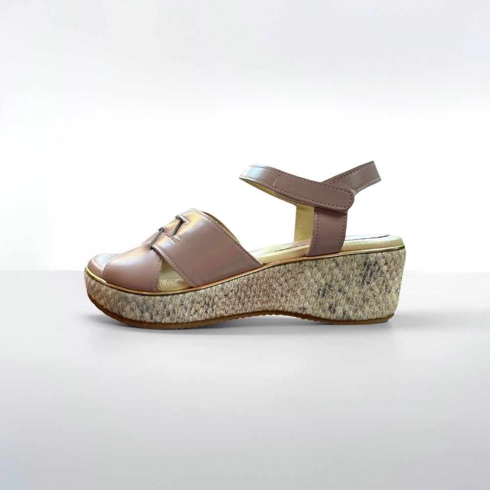 三輝皮鞋台灣製全真皮 牛皮超輕量足弓支撐氣質編織魔鬼氈厚底楔型跟涼鞋MIT babala高台平底涼鞋增高鞋寬楦拇指外翻-細節圖5