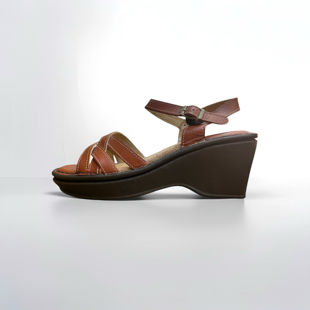 三輝皮鞋台灣製全真皮 牛皮鞋底縫製 不氧化大底 交叉編織寬楦楔型涼鞋 厚底涼鞋中跟鞋高跟涼鞋防水台增高鞋 零碼現貨M-細節圖5