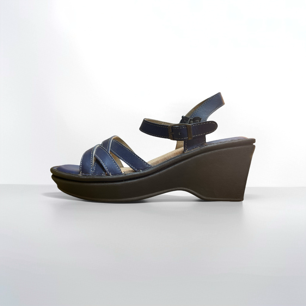 三輝皮鞋台灣製全真皮 牛皮鞋底縫製 不氧化大底 交叉編織寬楦楔型涼鞋 厚底涼鞋中跟鞋高跟涼鞋防水台增高鞋 零碼現貨M-細節圖6