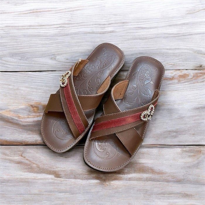 三輝皮鞋🇹🇼台灣製 真皮拖鞋 牛皮拖鞋 鞋底縫製 老師傅MIT 手工鞋 真皮涼鞋 愛心水鑽交叉涼鞋 室內拖鞋拇指外翻-細節圖4