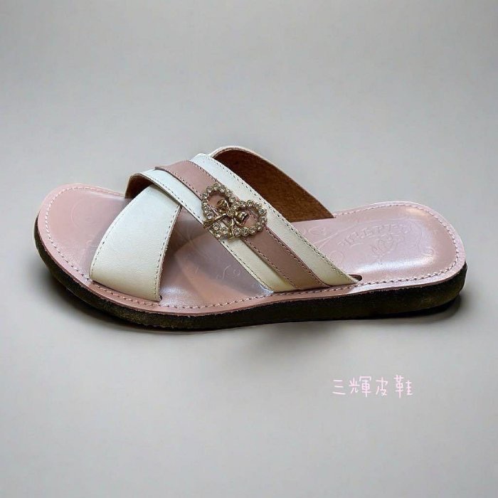 三輝皮鞋🇹🇼台灣製 真皮拖鞋 牛皮拖鞋 鞋底縫製 老師傅MIT 手工鞋 真皮涼鞋 愛心水鑽交叉涼鞋 室內拖鞋拇指外翻-細節圖5