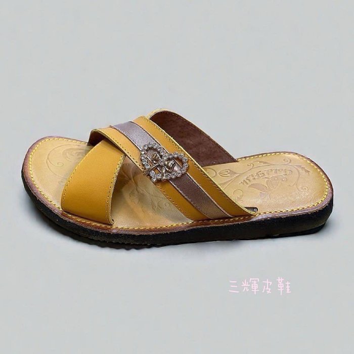 三輝皮鞋🇹🇼台灣製 真皮拖鞋 牛皮拖鞋 鞋底縫製 老師傅MIT 手工鞋 真皮涼鞋 愛心水鑽交叉涼鞋 室內拖鞋拇指外翻-細節圖6